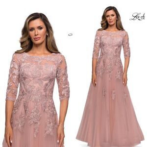 La Femme 27922 Beaded Lace Tulle A-Line Gown Maxi Blush Size 6 NEW $578